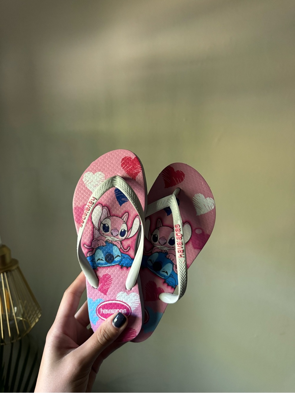 Havaianas Kids Pink Lilo & Stitch Heart Print Flip Flops